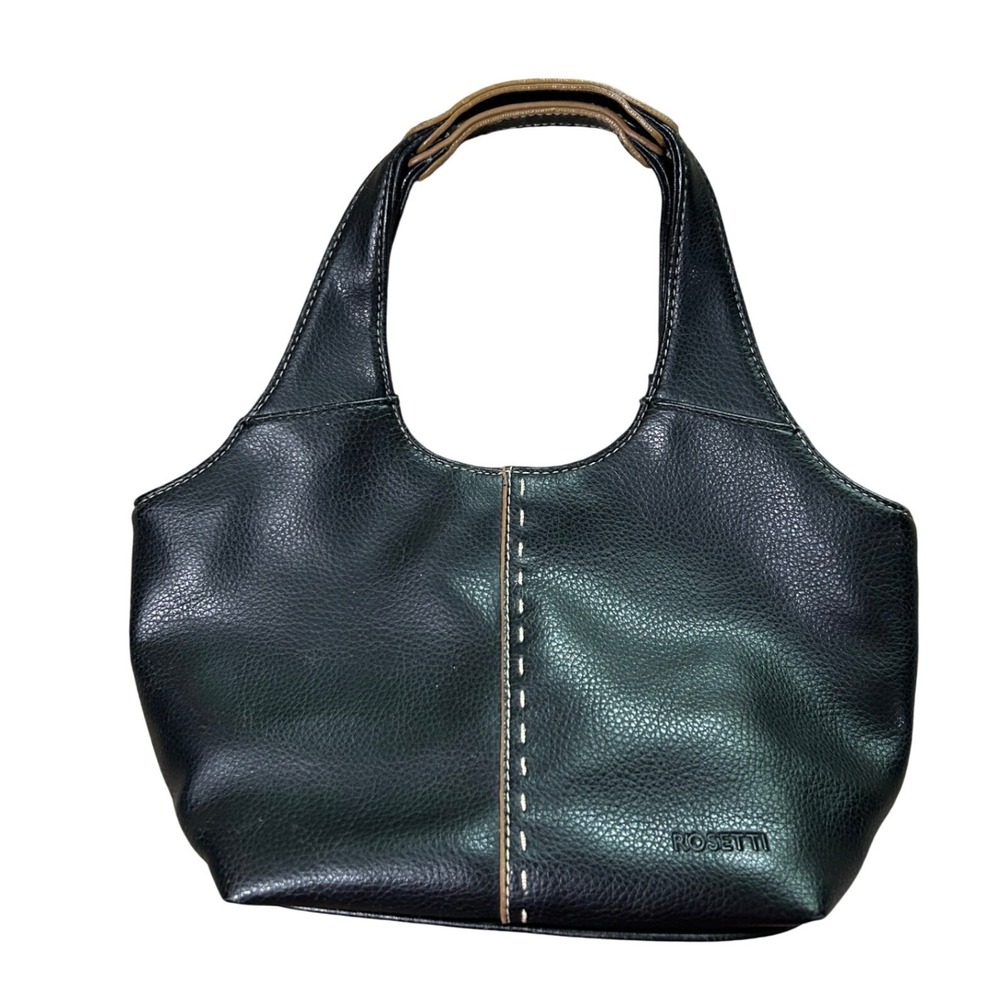 Y2K VTG Rosetti Black Pebbled Vinyl Small Hobo Shoulder Bag 2000s Chic Casual